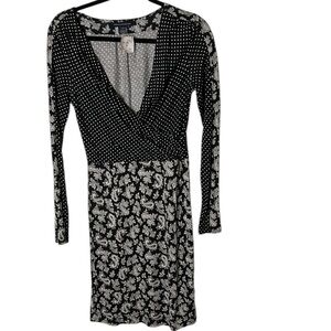 French Connection faux wrap ,surplice,multimedia,paisley,polka dot Dress  6 NWT